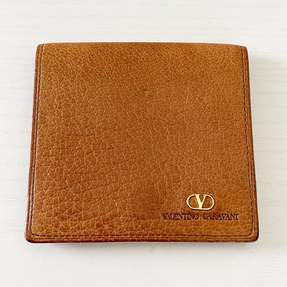Valentino Garavani brown pebbled leather coin snap pouch gold logo - Picture 2 of 12